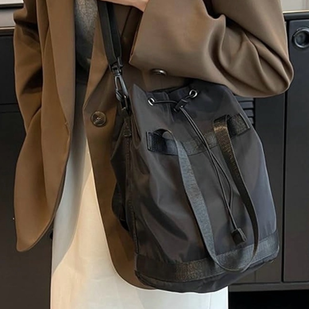 NEW Black Nylon Bucket Tote Bag